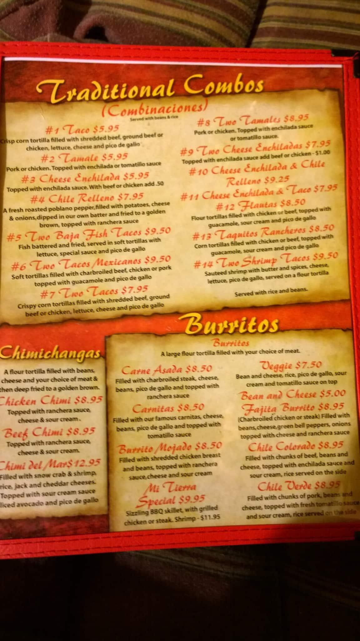 mi tierra restaurant menu