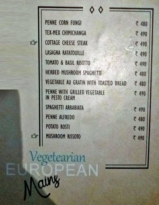 Menu at The Upper Housee, Ludhiana, Ludhiana