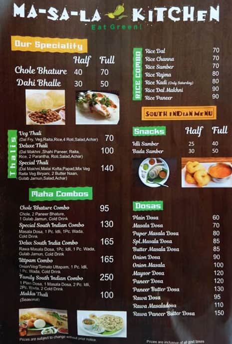 Masala Kitchen Menu Menu For Masala Kitchen Munirka New Delhi