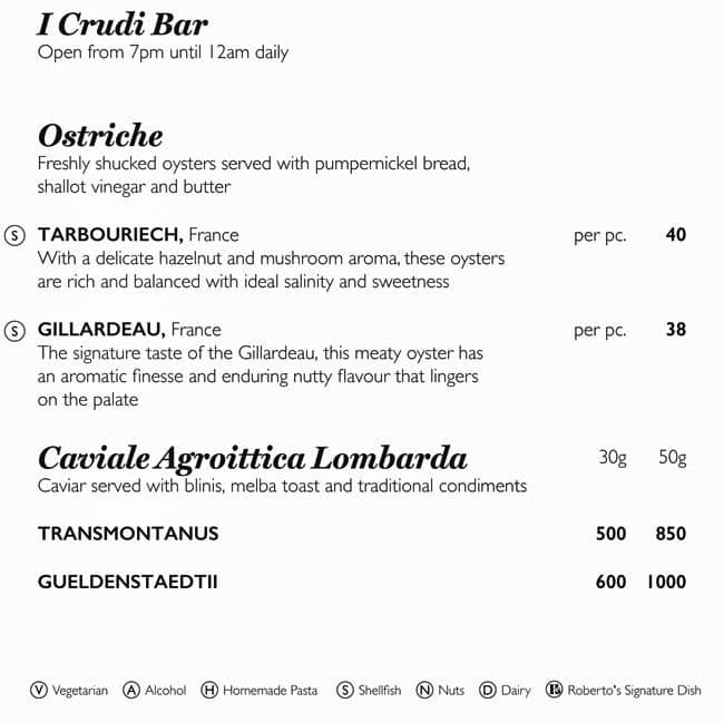 Roberto's Menu, Menu for Roberto's, DIFC, Dubai Zomato