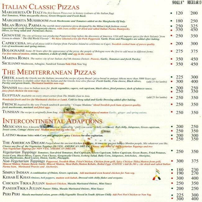 Stone Oven La Piazza Menu, Menu for Stone Oven La Piazza, MG Road
