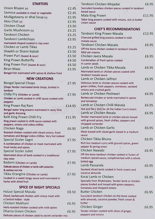 Spice Of Night Menu Menu For Spice Of Night Barnes London