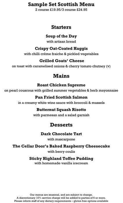 The Cellar Door Menu Menu For The Cellar Door Old Town Edinburgh