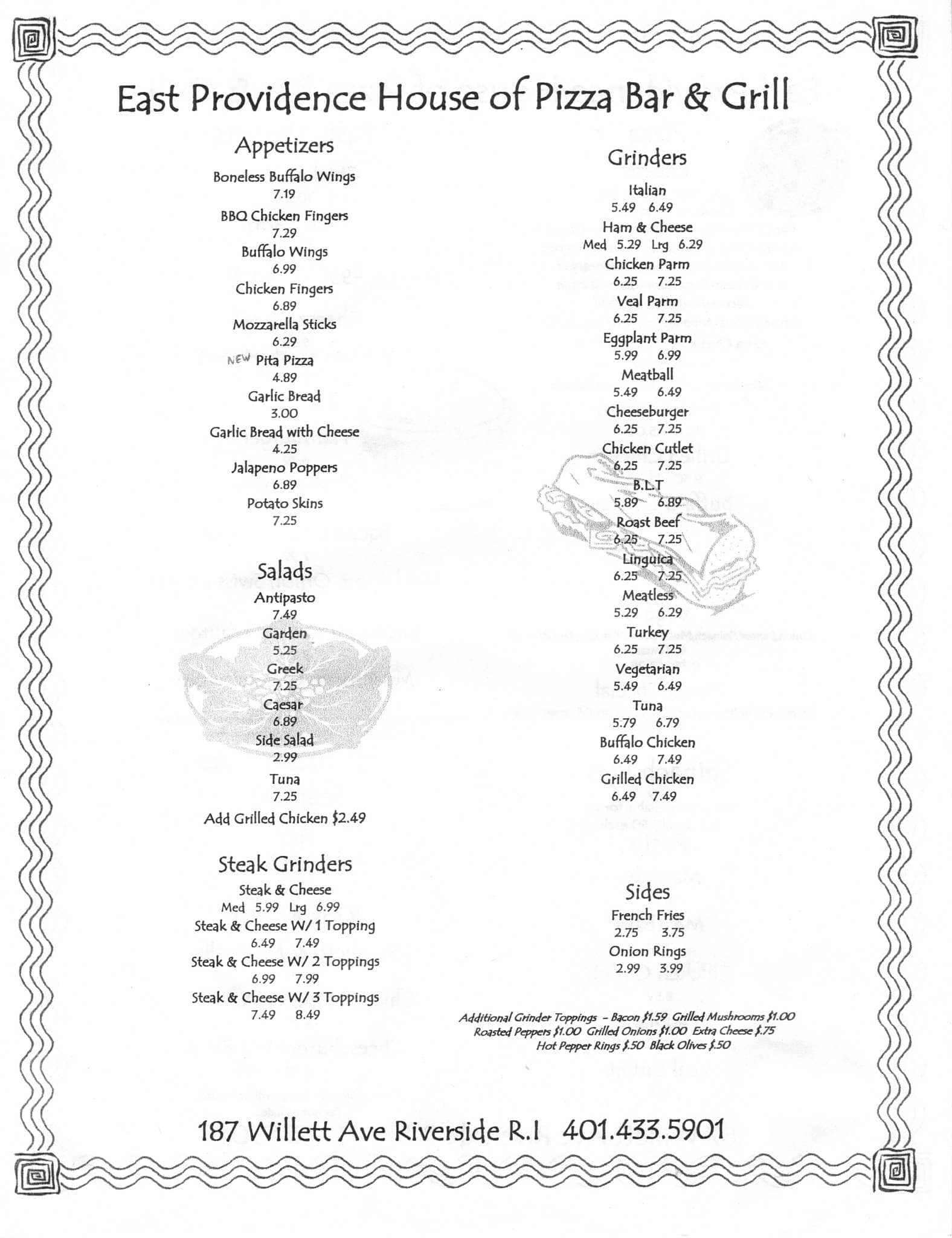 Menu at East Providence House of Pizza pizzeria, East Providence