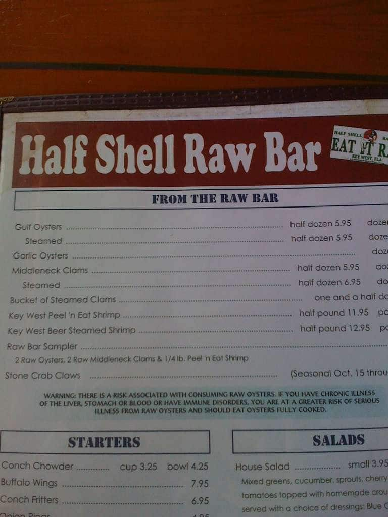 Half Shell Raw Bar Menu, Menu for Half Shell Raw Bar, Key West, Florida ...