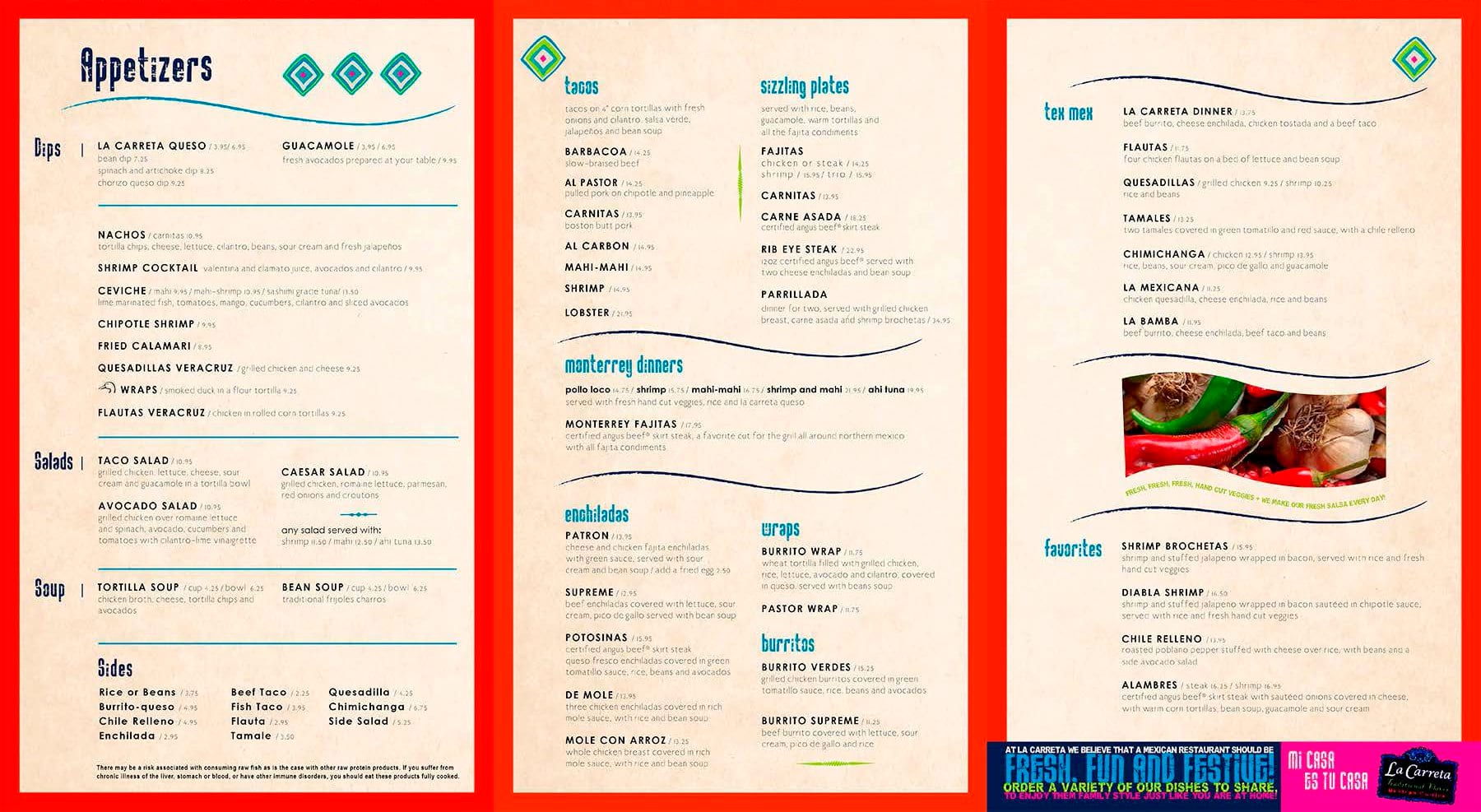 Menu at La Carreta restaurant, Lafayette