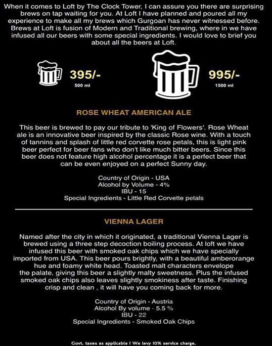 Loft By The Clock Tower Menu, Menu de Loft By The Clock Tower, Sector