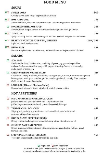 Menu of J’s Contemporary Oriental, Sector 18, Noida