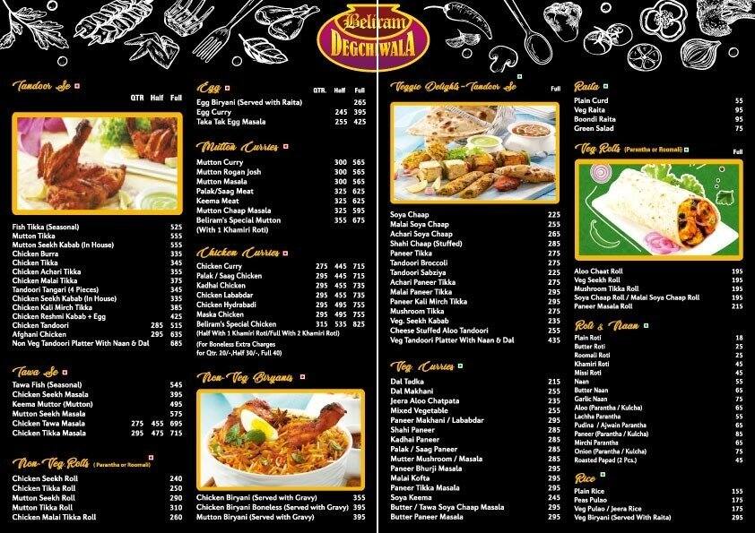 Menu Of Beliram Degchiwala, Lajpat Nagar 2, New Delhi