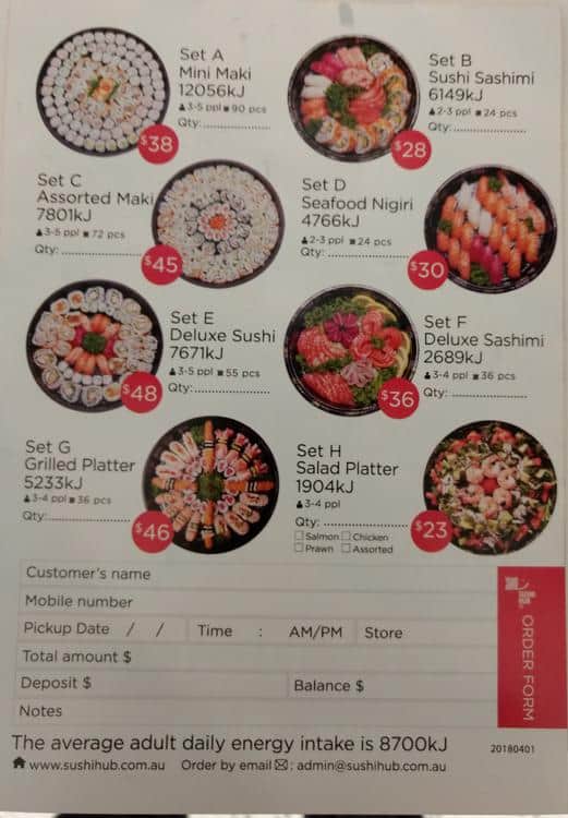 Menu at Sushi Hub restaurant, Bass Hill