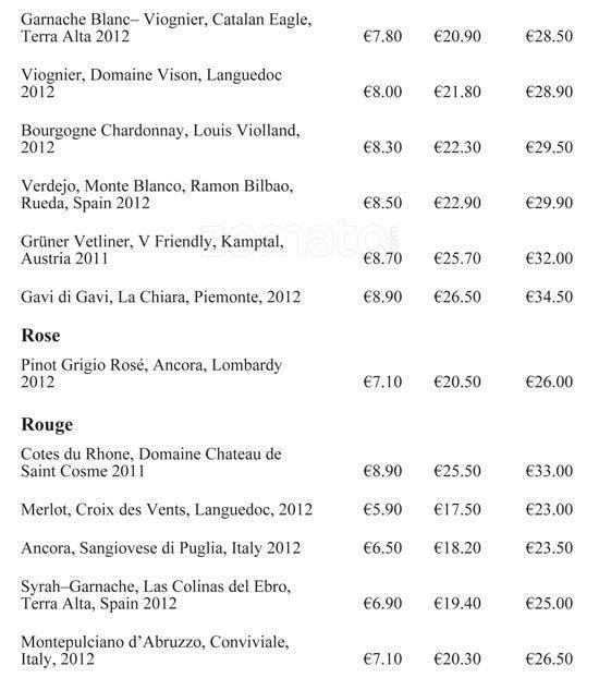 Menu at La Ruelle Wine Bar, Dublin