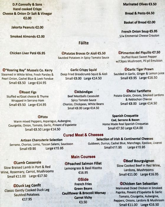 Menu at La Ruelle Wine Bar, Dublin