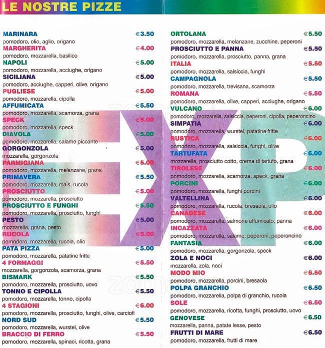 Pizzeria Expo a Milano Foto del Menu con Prezzi Zomato Italia