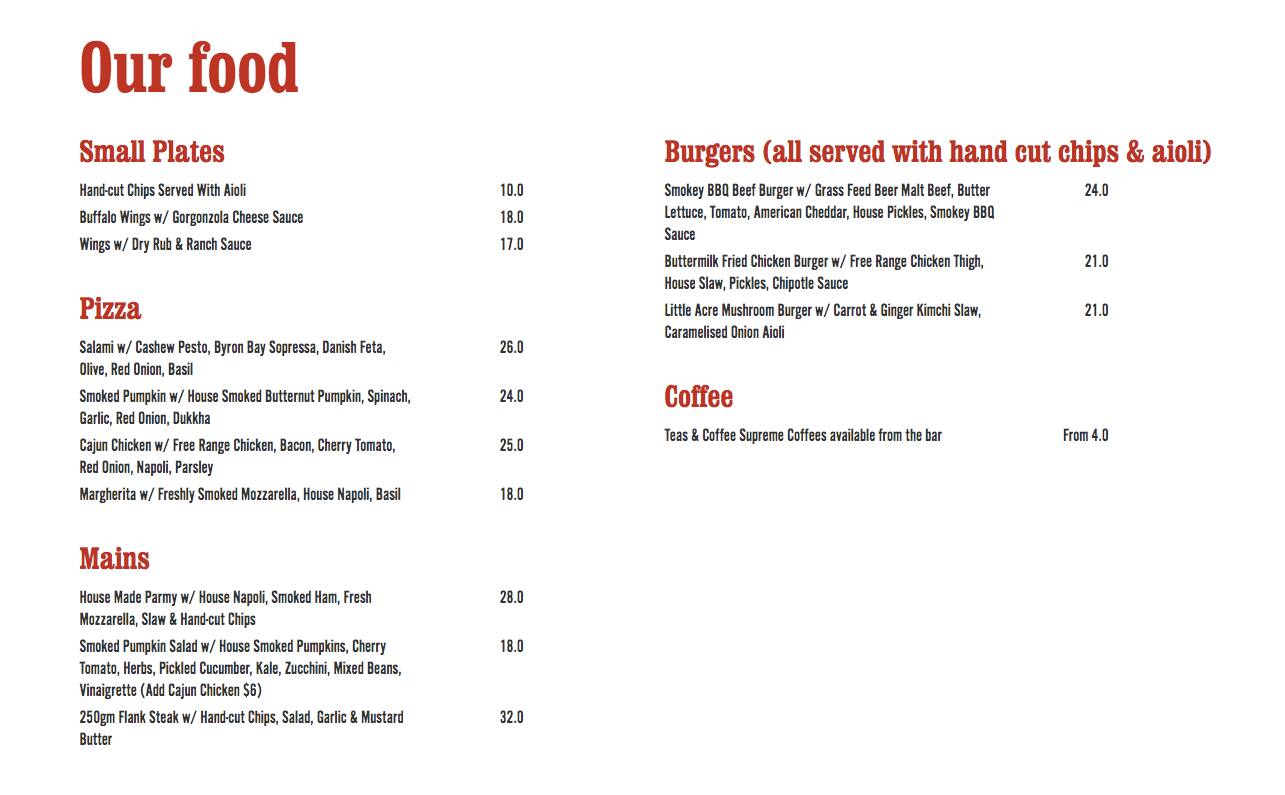 Menu at Newstead Brewing Co restaurant, Newstead, 85 Doggett St