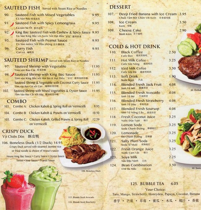 Menu de Pho Don