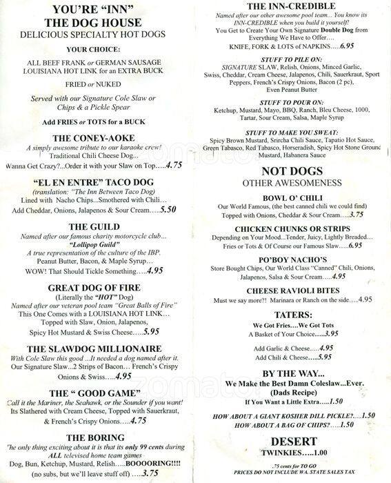 Carta de Inn Between Pub