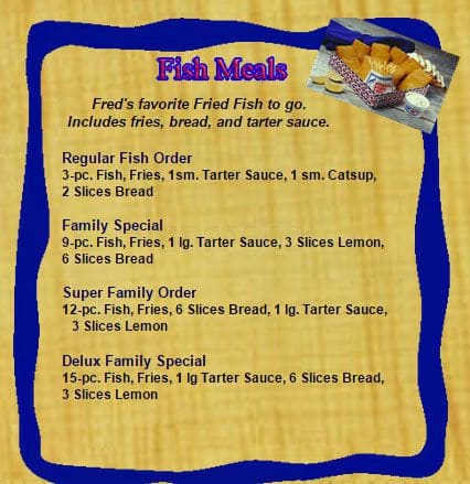 Freds Fish Fry Menu