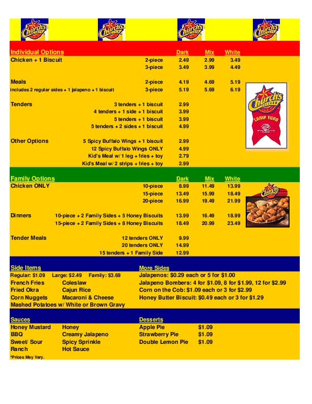 Church's Chicken Menu, Menu untuk Church's Chicken, Northeast