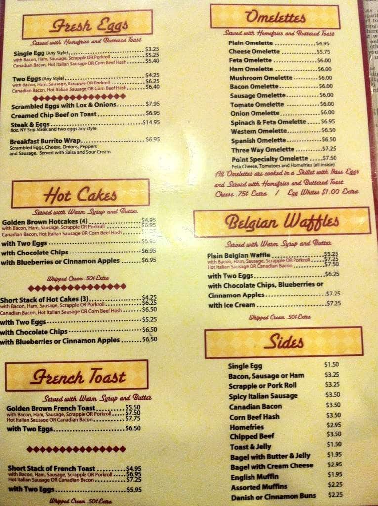 Menu at Point Diner restaurant, Somers Point