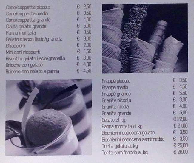 Menu di Officine del Gelato 