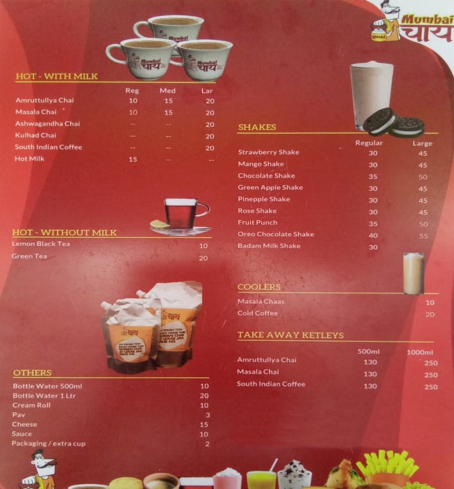 Menu of Mumbai Chai Vile Parle East Mumbai