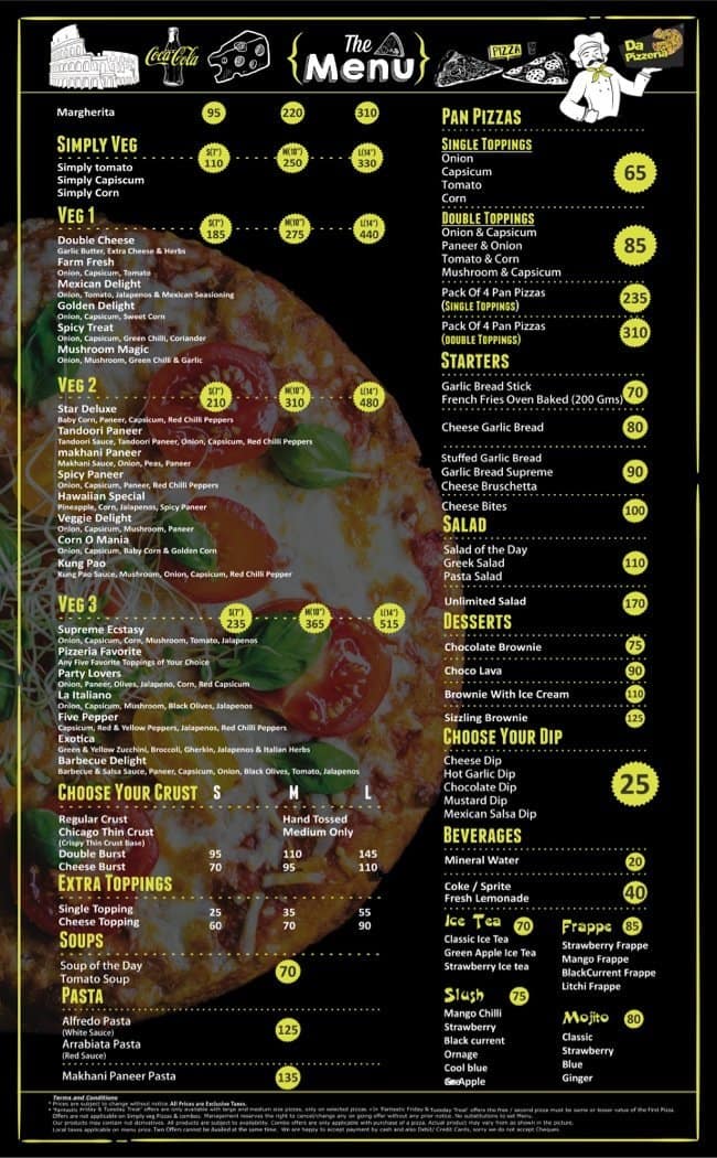 Menu of Da Pizzeria, Maharana Pratap Nagar, Bhopal