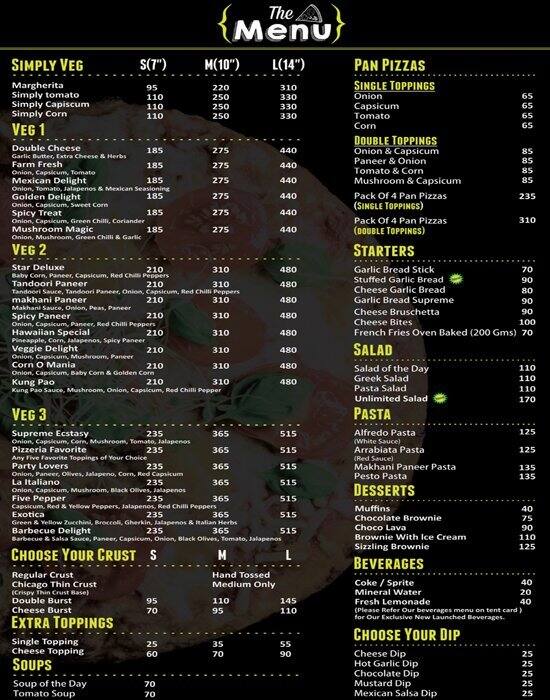 Da pizzeria Menu, Menu for Da pizzeria, Maharana Pratap Nagar, Bhopal
