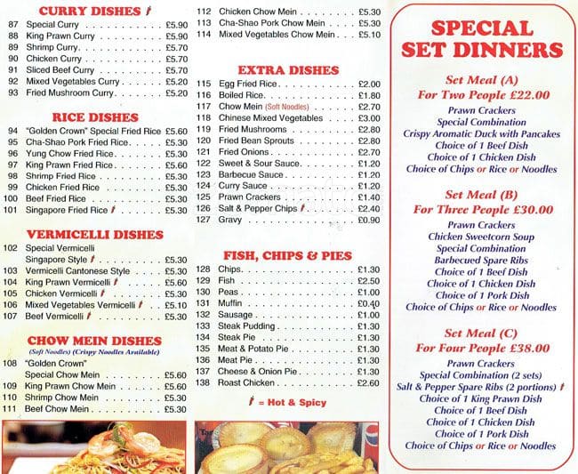 Golden Crown Menu Menu For Golden Crown Prestwich Manchester