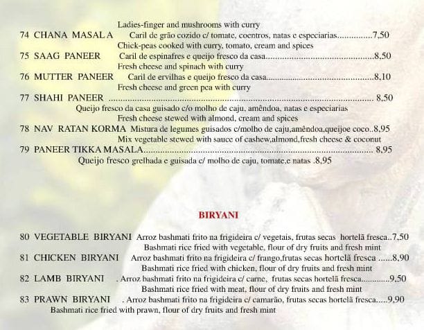 Menu at Little Nepal restaurant, Sacavém