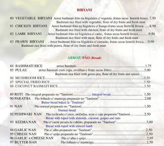 Menu at Little Nepal restaurant, Sacavém