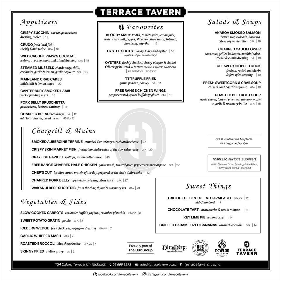 Terrace Tavern Menu