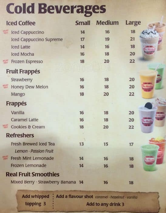 Menu of Tim Hortons, Al Nahda, Sharjah