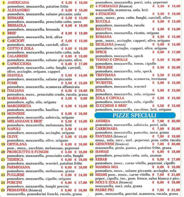 Menu di Pizzeria Sant'Andrea 