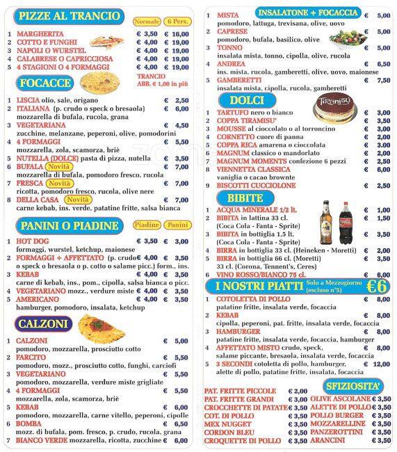 Menu di Pizzeria Sant'Andrea 