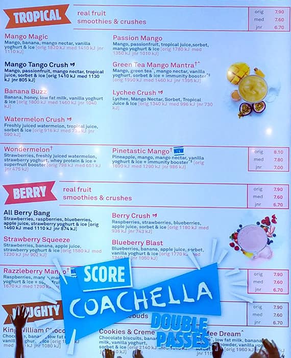 Menu at Boost Juice pub & bar, Dandenong, Dandenong Plaza