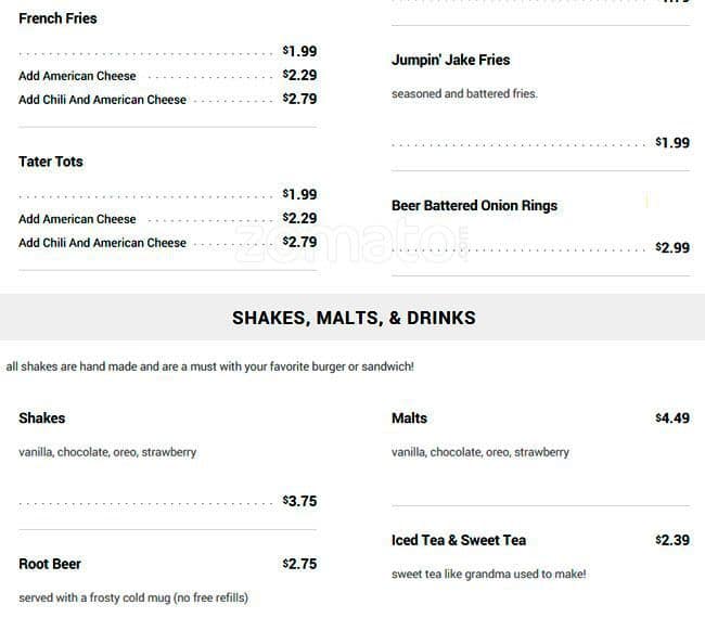 Menu at Jakes pub & bar, Grapevine