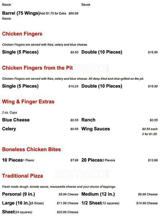 Menu at Taste of Buffalo Pizzeria, Huntersville