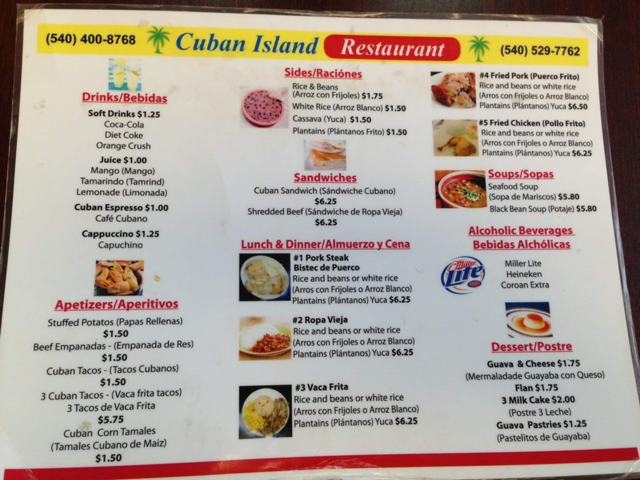 Menu at Cuban Island pub &amp; bar, Roanoke, Williamson Rd NW