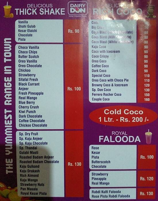 Dairy Don menu