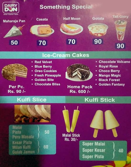 Dairy Don menu