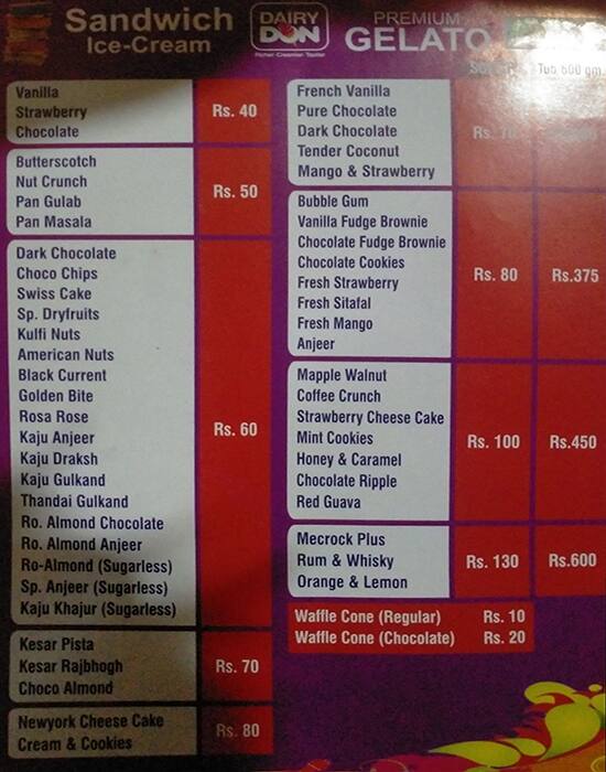Dairy Don menu