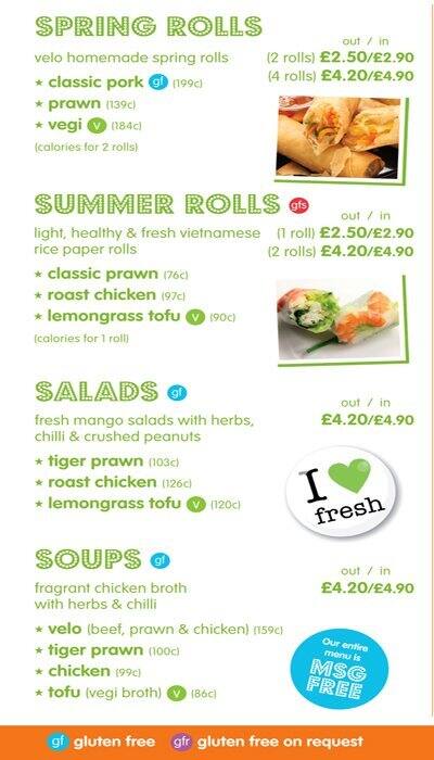 Velo - London Bridge menu