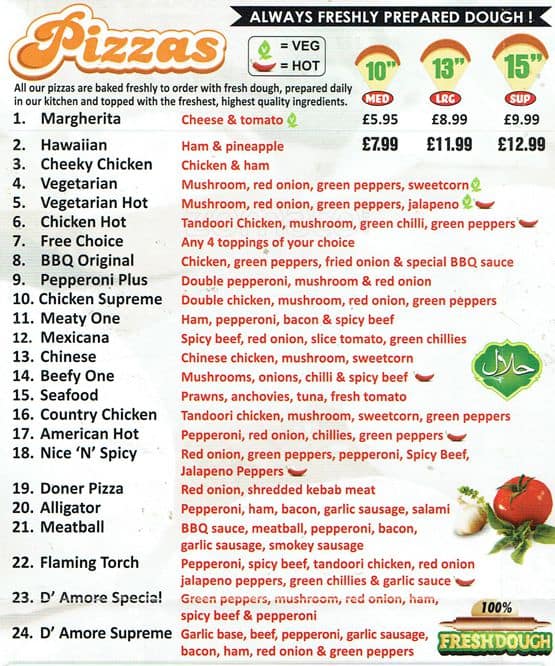 D'Amore's Pizza Menu - Zomato UK