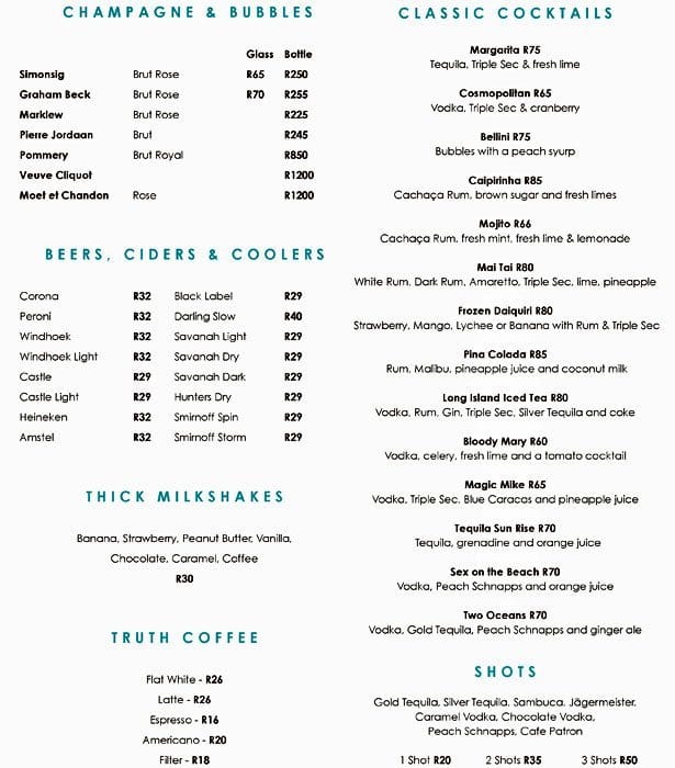 The G Kitchen (at the Glen Boutique Hotel & Spa) menu