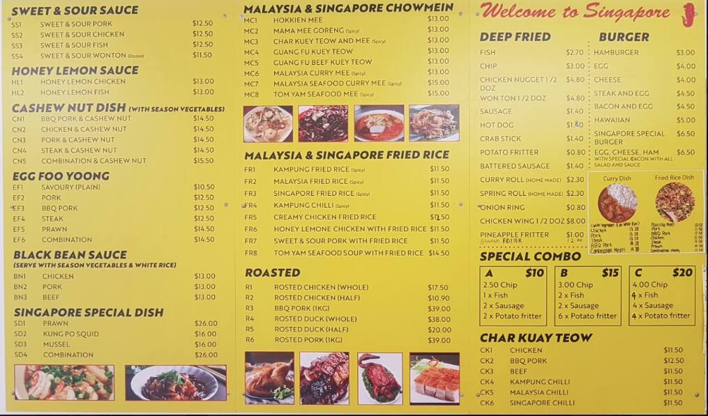 Menu at Top Notch, Auckland