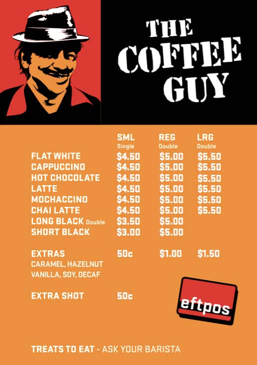 The Coffee Guy Menu, Menu for The Coffee Guy, Richmond, Nelson