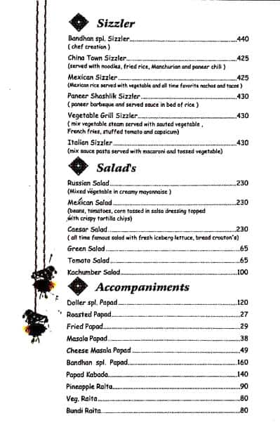 Bandhan Restaurant menu