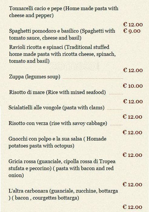 Menu di Hotel Priscilla 