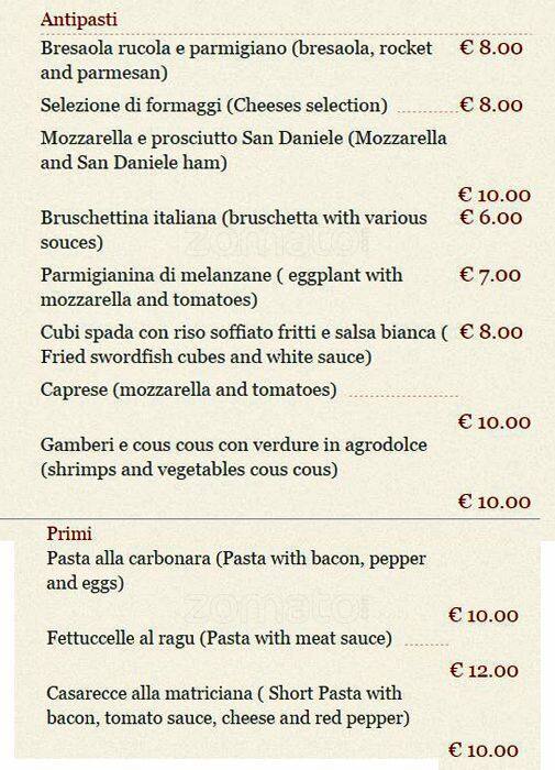 Menu di Hotel Priscilla 