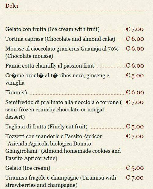 Menu di Hotel Priscilla 